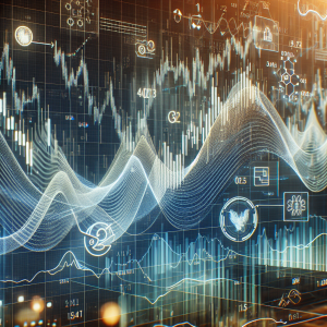 An image visualizing Elliott Waves: Analysis and Prediction of Financial Markets. Depict a complex graphic showing wave-like trends on a graph of the stock market, with numbers indicating various points of the wave. Feature annotations and icons depicting financial analytics tools and future projection. Ensure this is set against the backdrop of a modern, digital interface to convey the concepts of advanced financial analysis and market prediction.