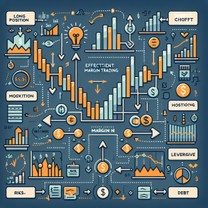 Illustrate a concept of efficient margin trading. Feature a large diagram that showed different strategies of margin trading including 'Long Position', 'Short Position' and 'Buying on Margin'. Highlighting the risk and reward parts, and use arrows for indicating the flow of transactions. Maybe include distinct symbols for gains, losses, leverage, and debt. Caption each section in the diagram appropriately to signify different trading terms and strategies. Use a serious and professional tone.